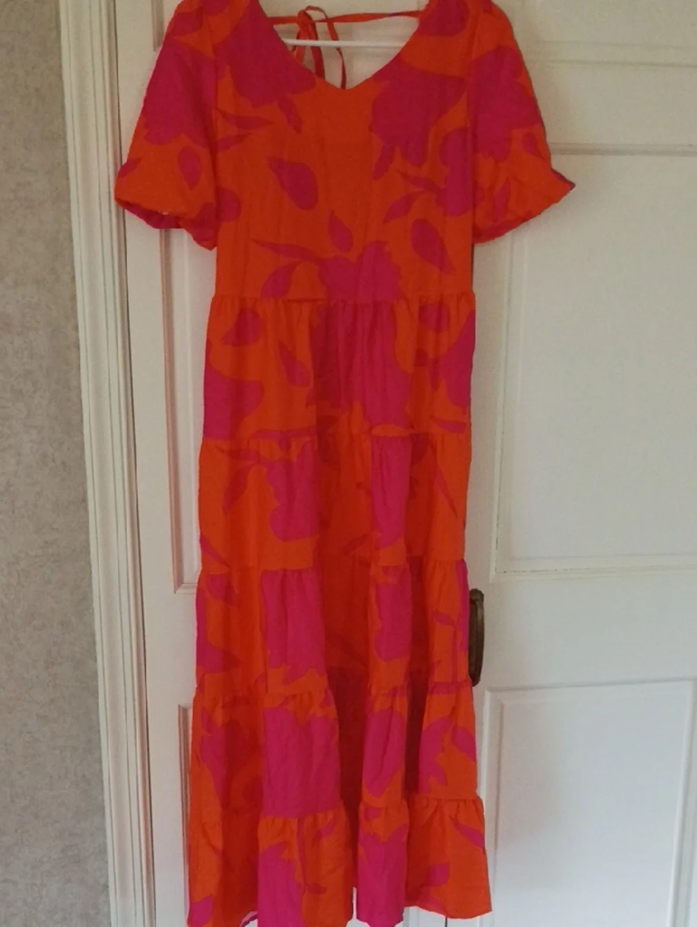 New.Bright Orange & Pink Floral Maxi Dress - Women.Pit To Pit 17". - Picture 3 of 4